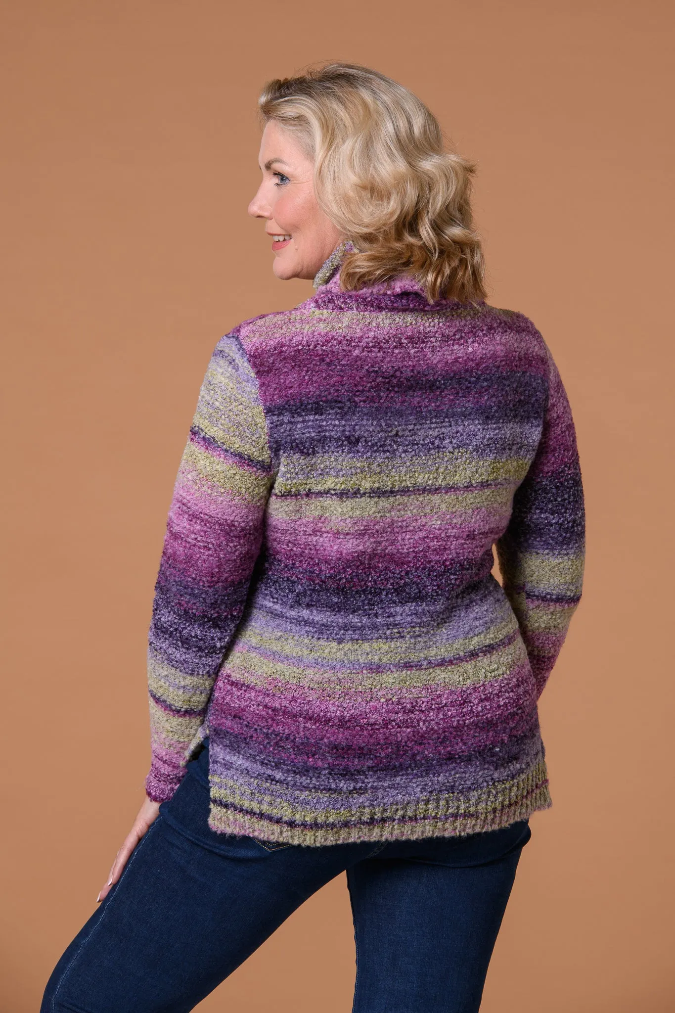 Stripe Boucle Cowl Neck Sweater Purple