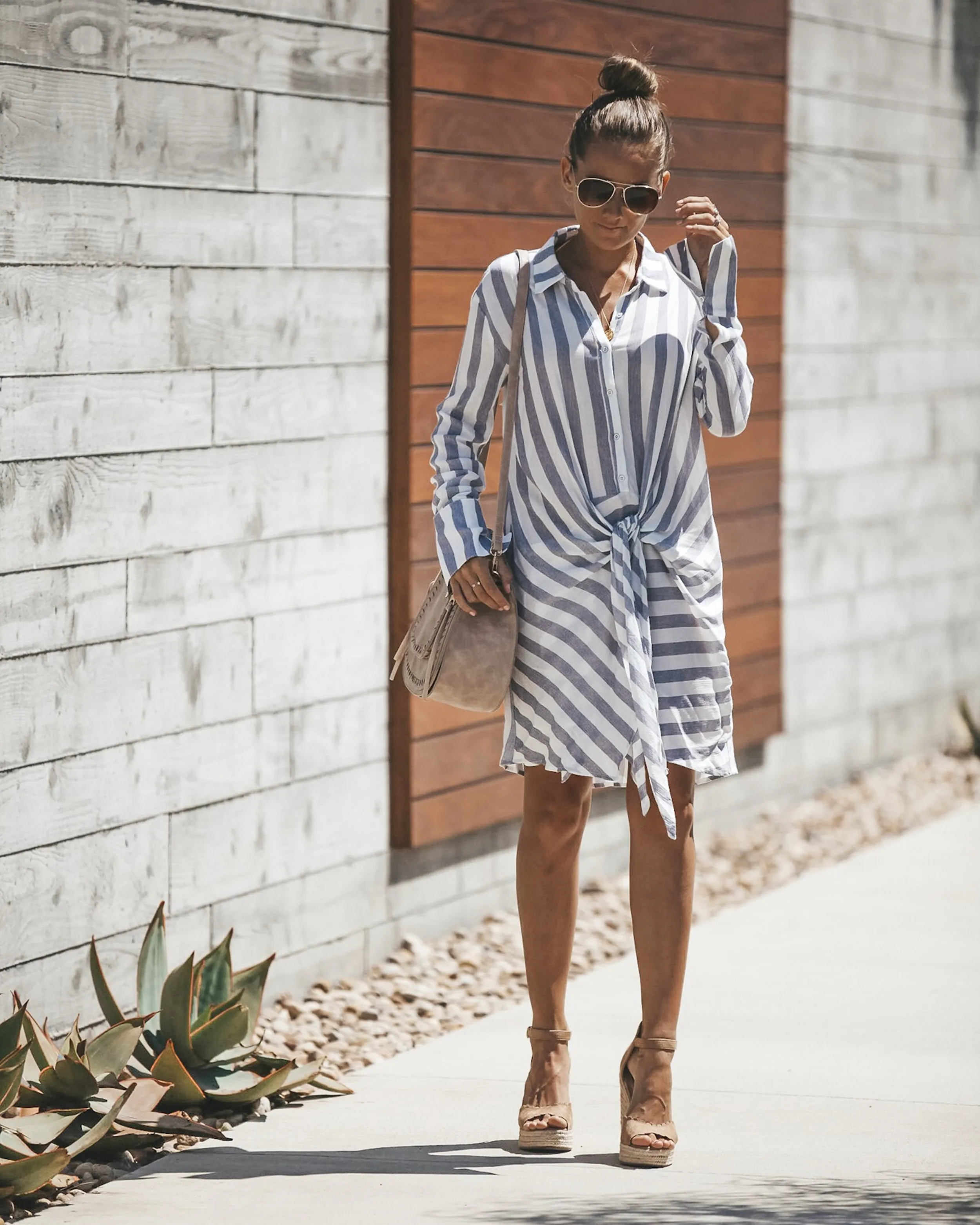 Striped Long Sleeve Knotted T-shirt Mini Dress