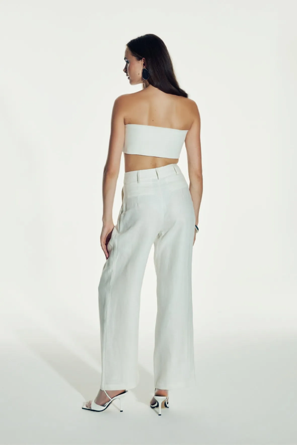 Tina Linen Trousers in White Sand