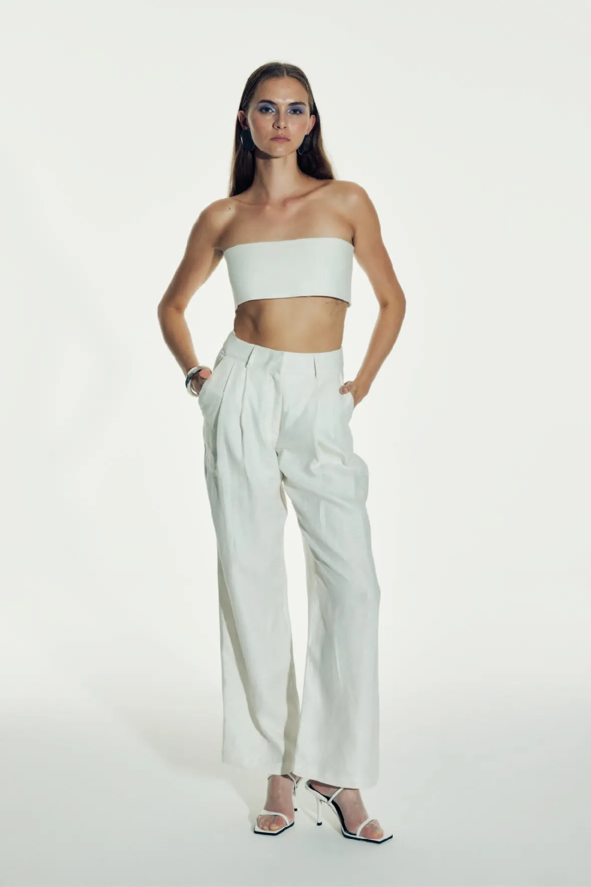 Tina Linen Trousers in White Sand