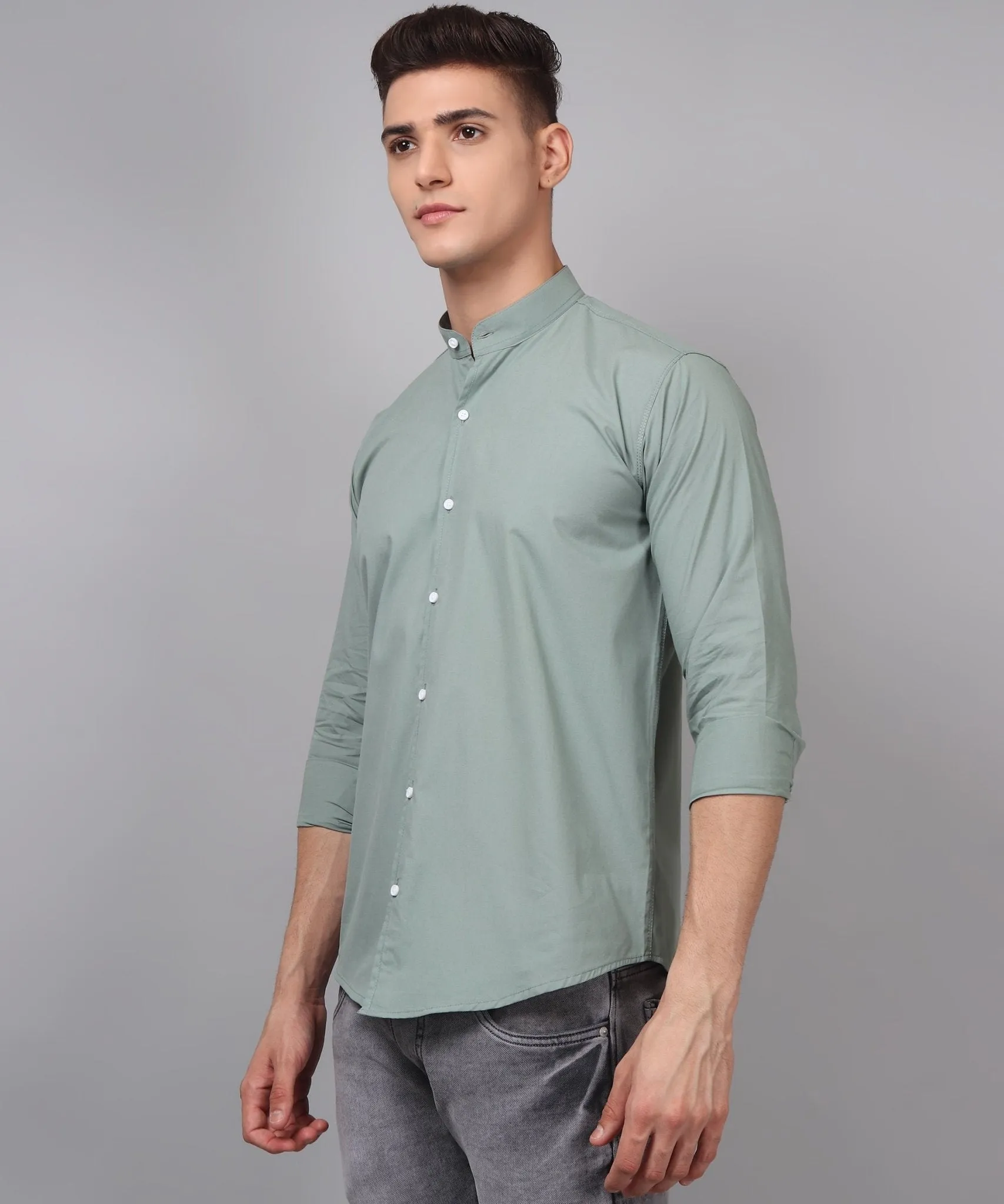 Trybuy Premium Fashionable Cotton Solid Ocean Green Button-Up Shirt For Men