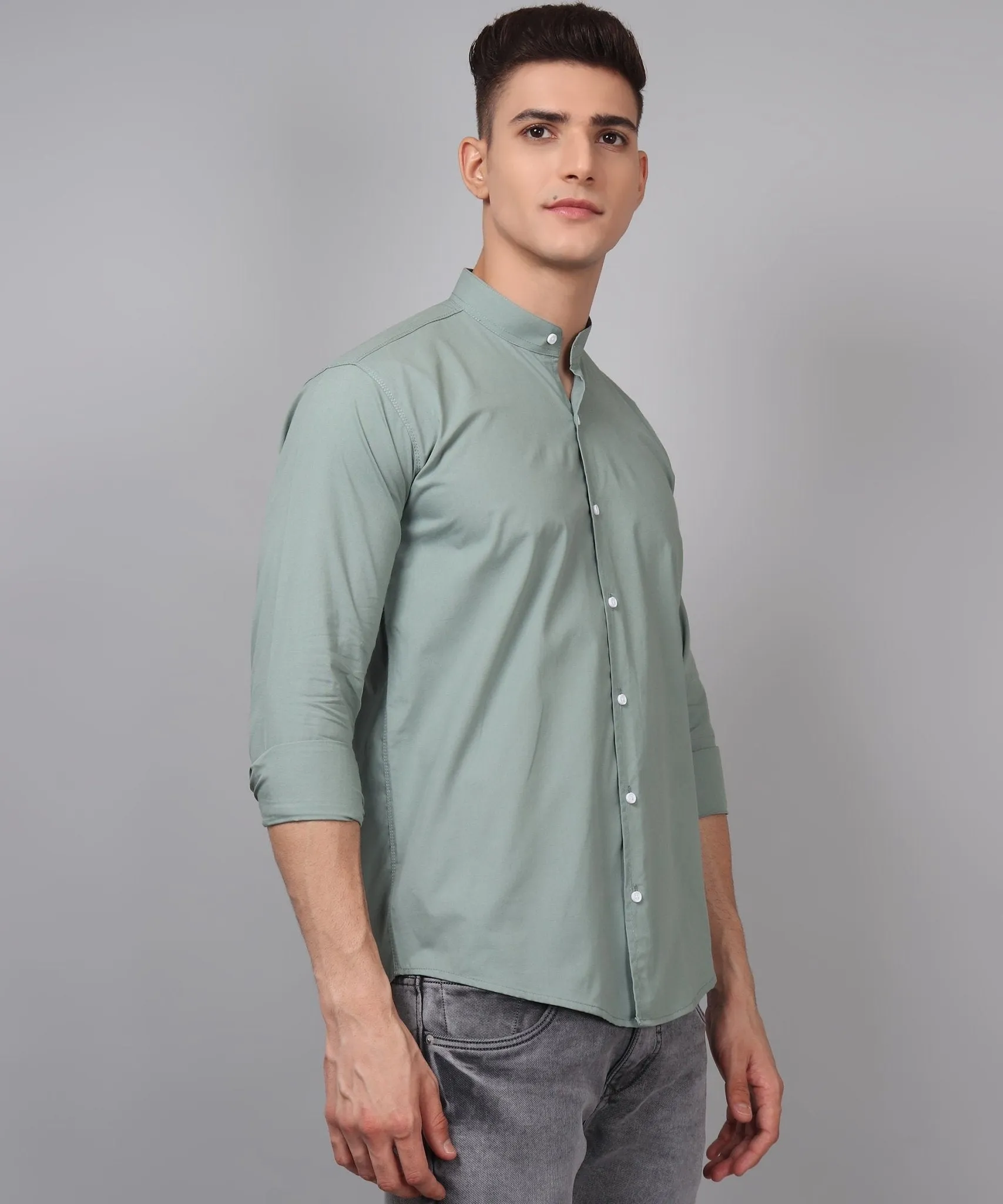 Trybuy Premium Fashionable Cotton Solid Ocean Green Button-Up Shirt For Men