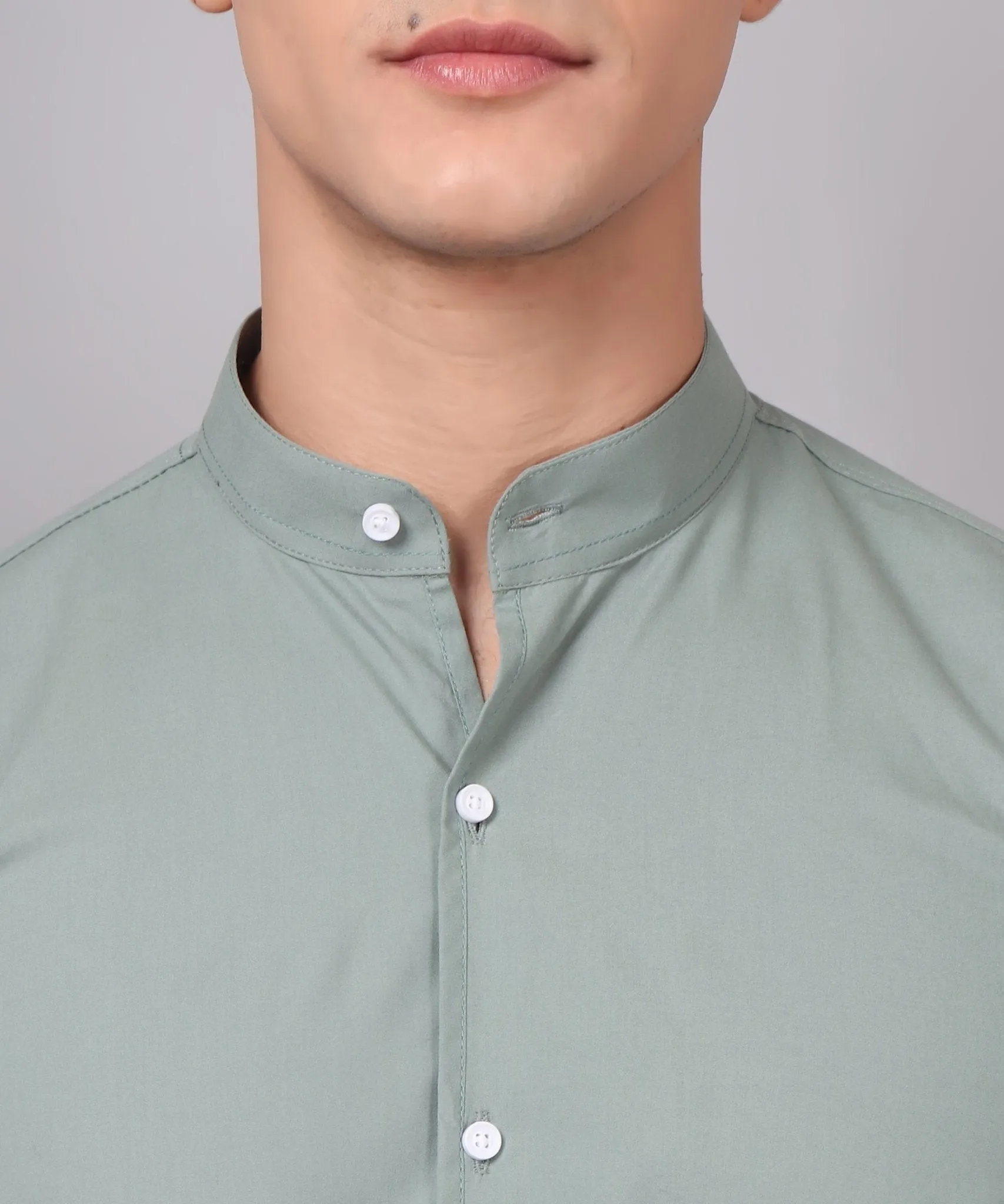 Trybuy Premium Fashionable Cotton Solid Ocean Green Button-Up Shirt For Men