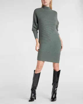 Turtleneck Asymmetrical Hem Midi Sweater Dress in Basil