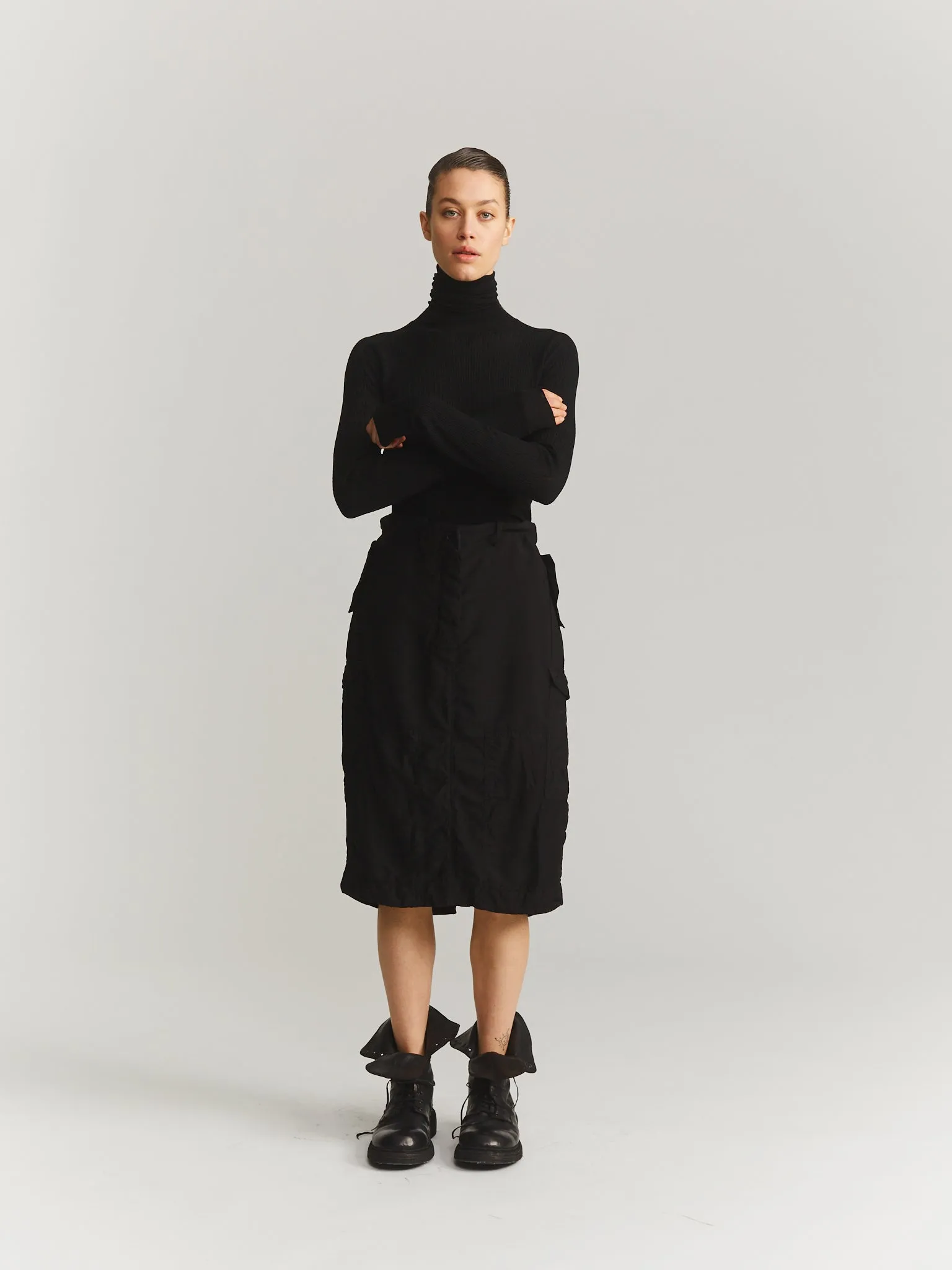 ULTRAFINE CABLE STITCH TURTLENECK - BLACK