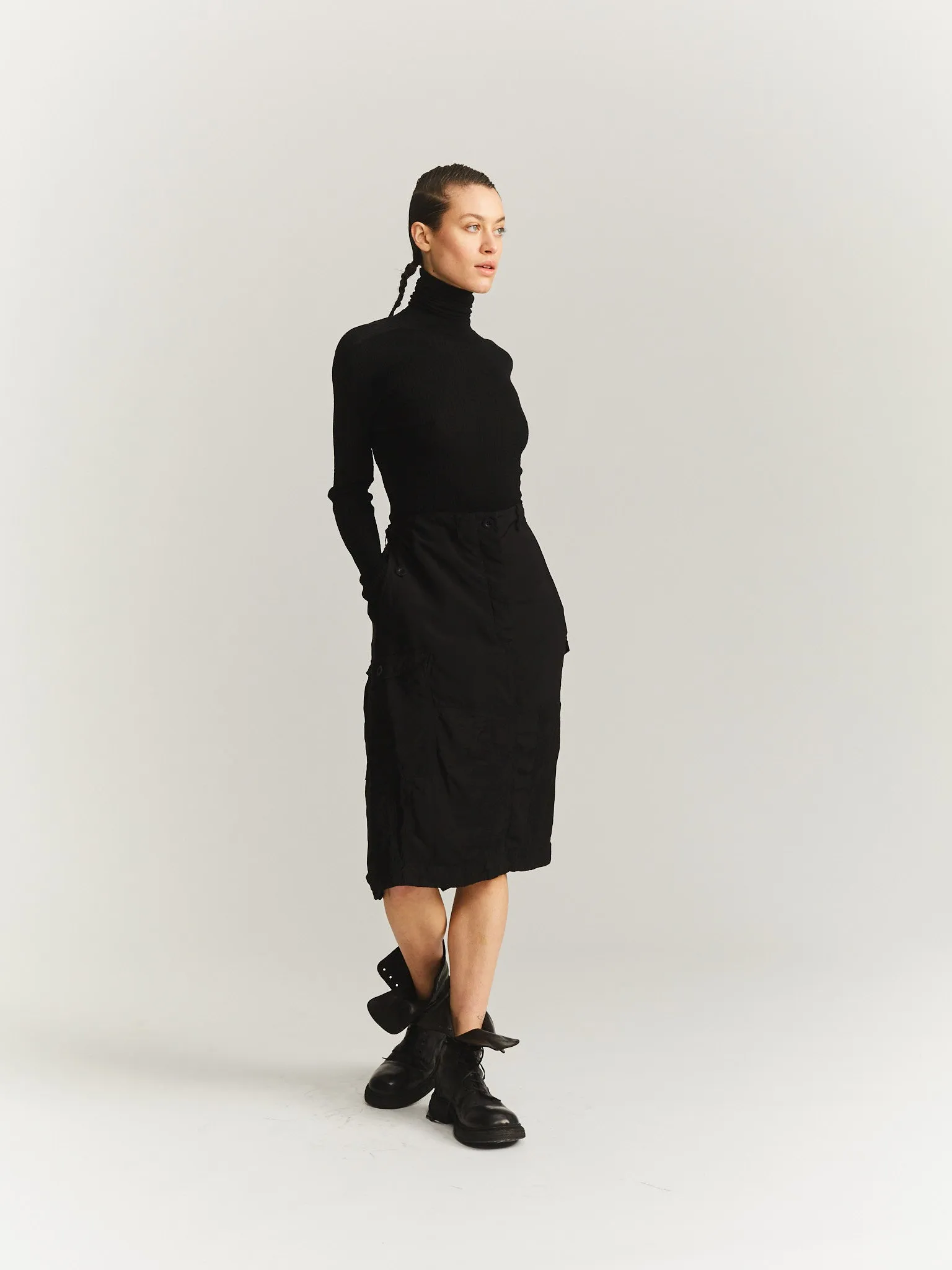 ULTRAFINE CABLE STITCH TURTLENECK - BLACK