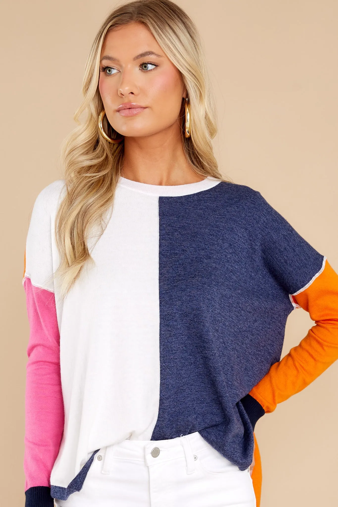 Up For A Challenge Ivory Colorblock Sweater