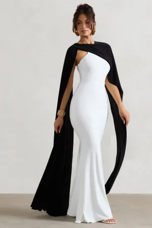 Vianna | White Strapless Maxi Dress With Black Cape