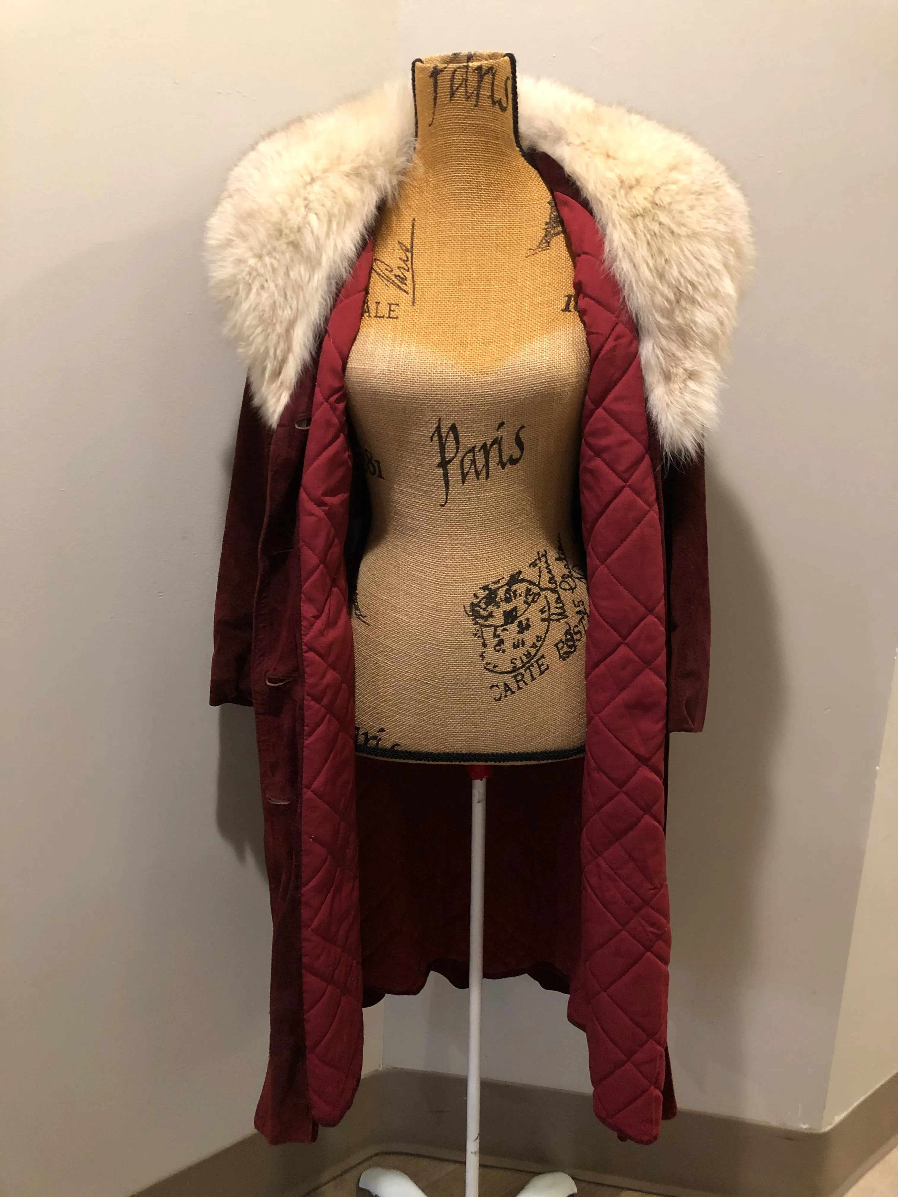 Vintage Leather Attic Oxblood Suede with Fur Collar, Made in Canada SOLD