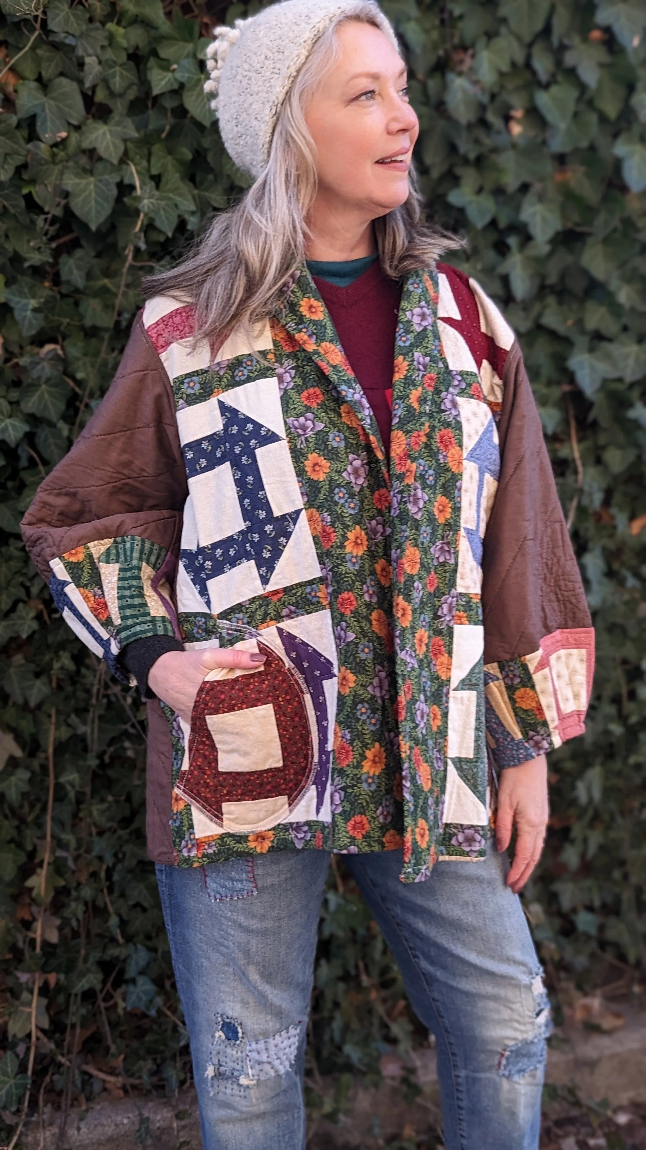 Vivianne Blazer Upcycled Hand Stitched Vintage Quilt Size 2X/3X #VIVQ9