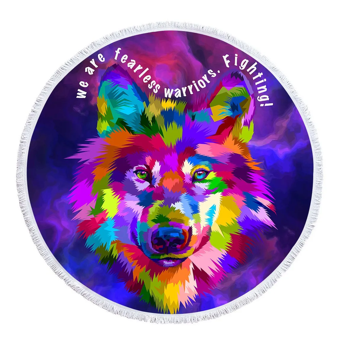 Wolf Rainbow Round Beach Towel