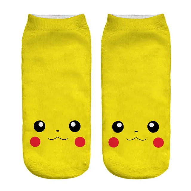 Women Harajuku 3D Cute Pikachu Print Socks Low Cut Ankle Comfortable Hosiery Meias Calcetiness Calzini Chaussette Femme