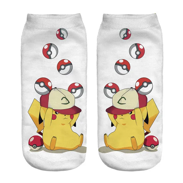 Women Harajuku 3D Cute Pikachu Print Socks Low Cut Ankle Comfortable Hosiery Meias Calcetiness Calzini Chaussette Femme