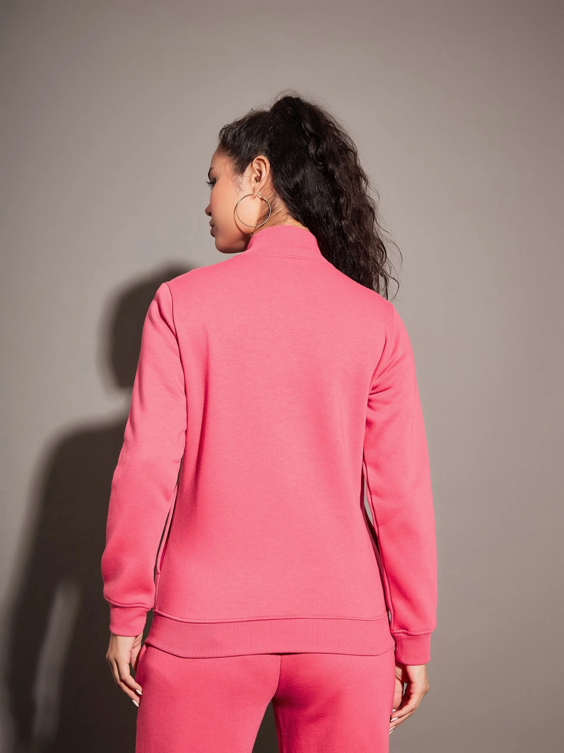 Women Pink Fleece Zipper Jacket