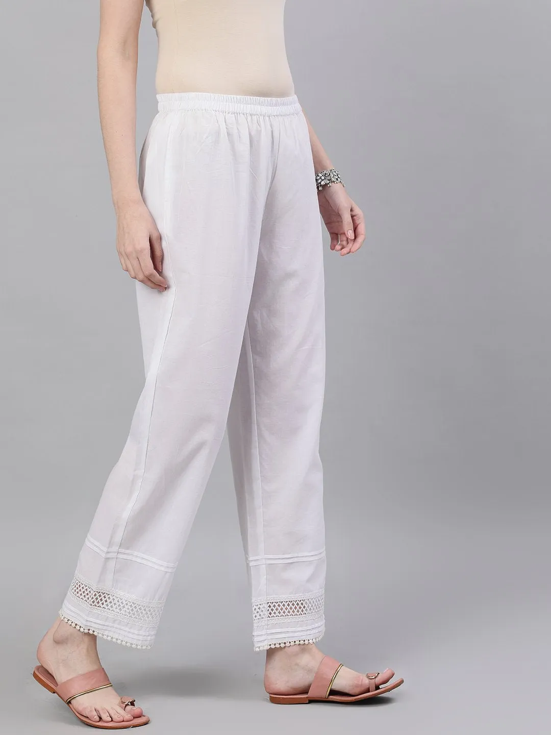 Women White Trouser With Lace Detailing