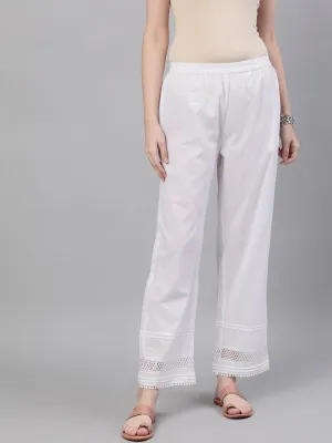 Women White Trouser With Lace Detailing