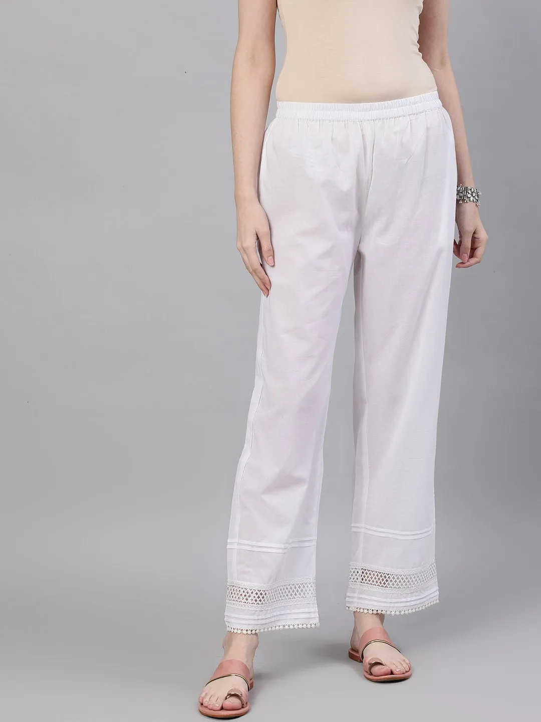 Women White Trouser With Lace Detailing