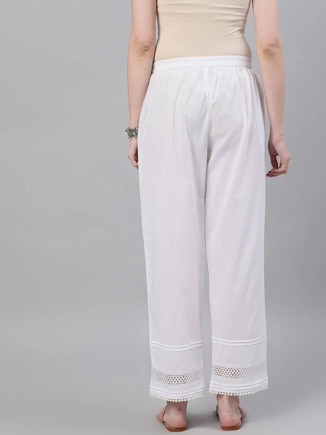 Women White Trouser With Lace Detailing