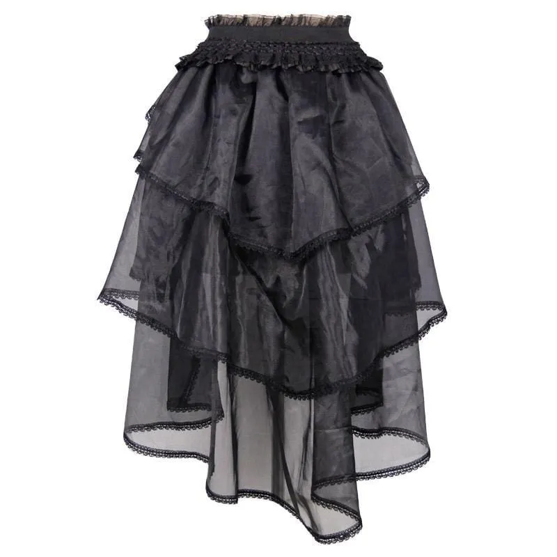 Women's Asymmetric Lace and Net Goth Skirt