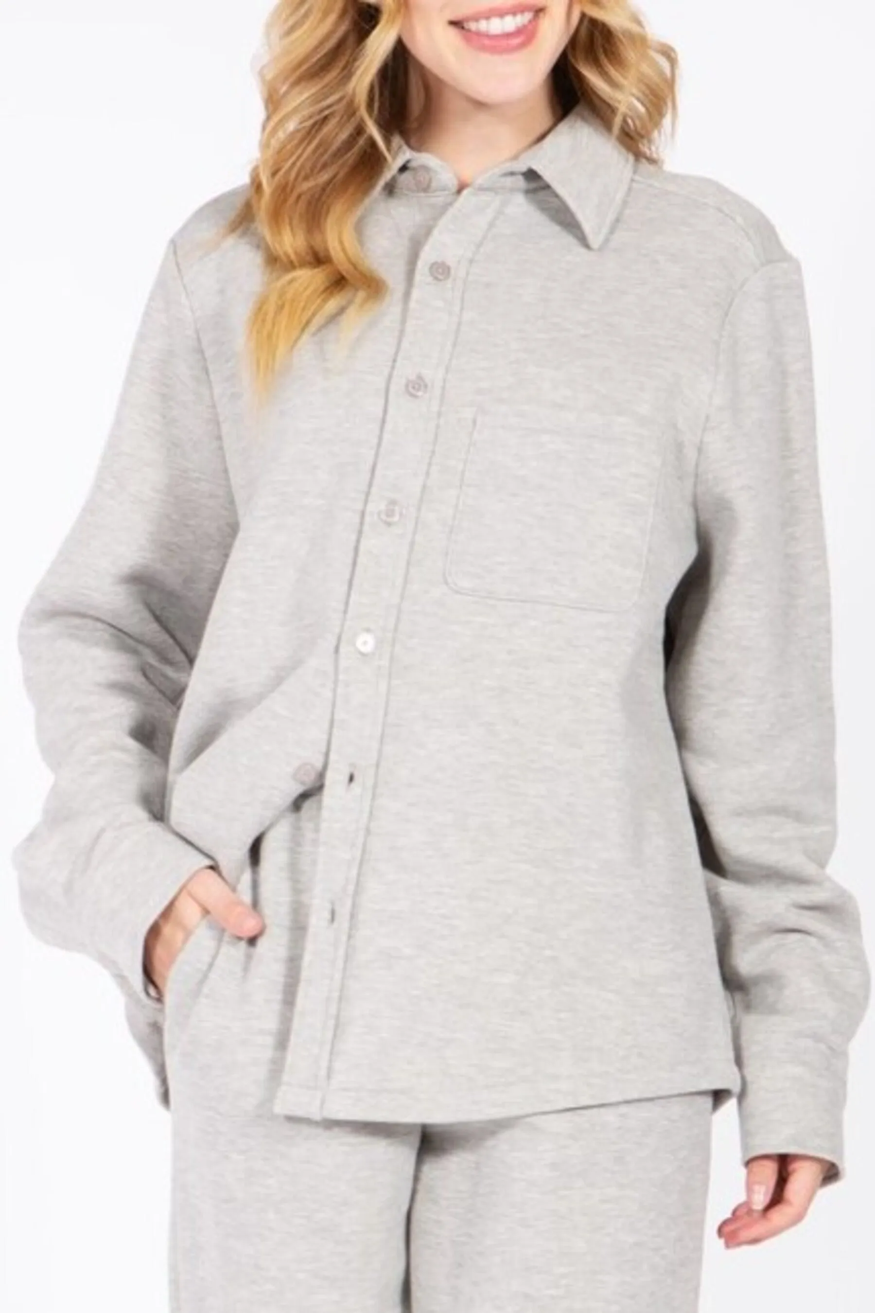 Women's Casual Long Sleeve Button Up Fleece Shirt Jacket