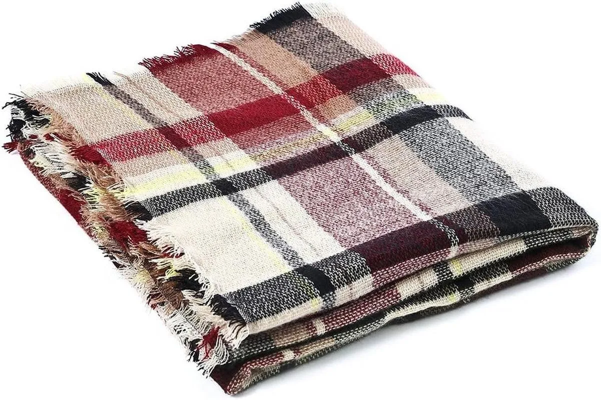 Womens Fall Winter Scarf Plaid Tassel Soft Warm Blanket Scarves Womens Shawl Wraps