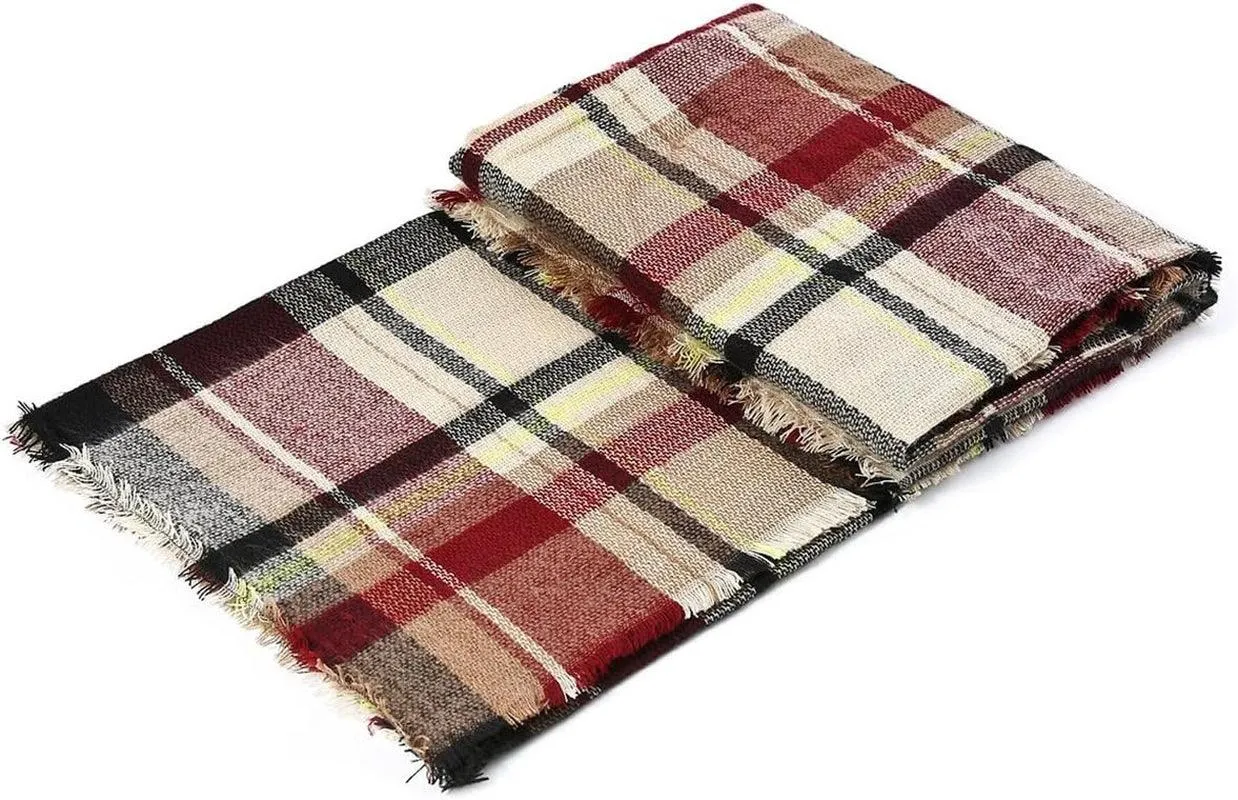 Womens Fall Winter Scarf Plaid Tassel Soft Warm Blanket Scarves Womens Shawl Wraps