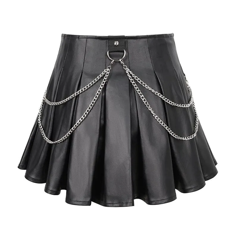 Women's Punk High-waisted Pleated Skirt with Chain