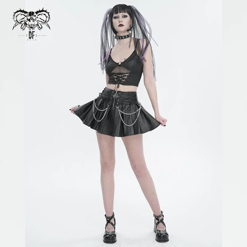 Women's Punk High-waisted Pleated Skirt with Chain